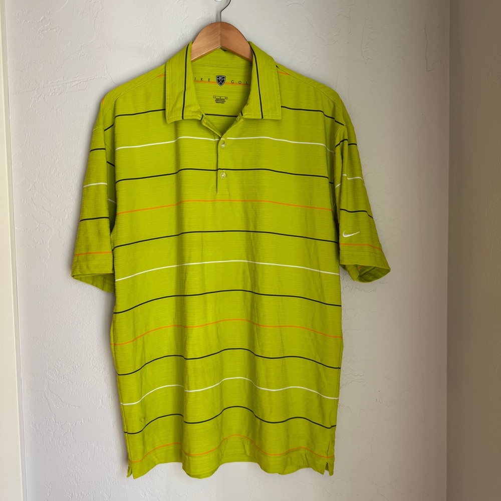 Nike Golf  Shirt Men's Neon‎ Green Short Sleeve Polo Golf Shirt Size L